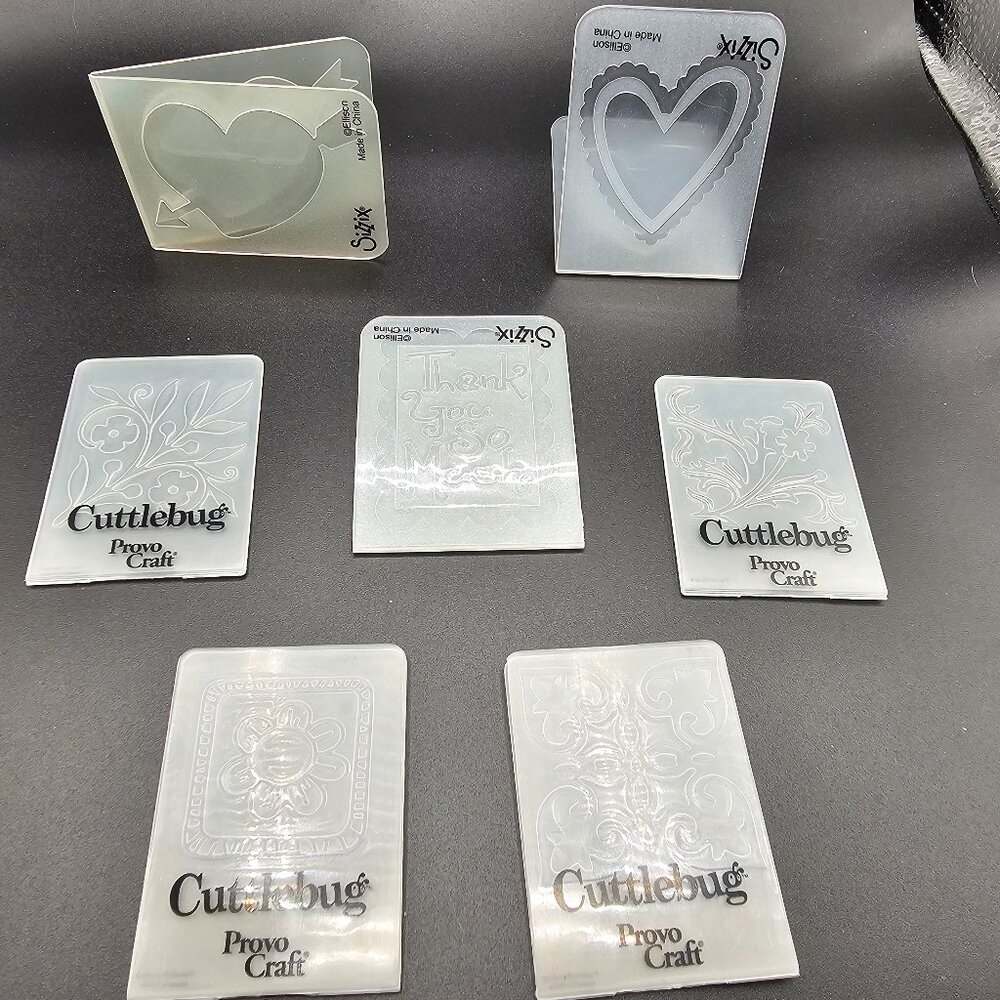 Stampin' Up Sizzix Cuddlebug Embossing Folders Lot of 7 Hearts, Flowers